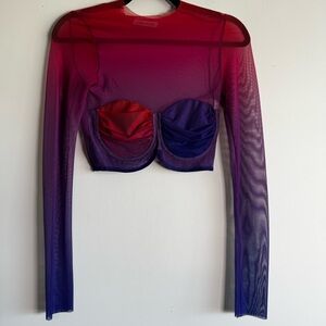 Milkwhite Revolve mesh ombre long sleeve crop top size XS/S